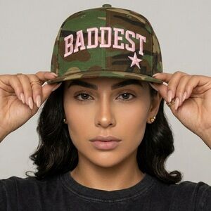 Baddest Camo Snapback Hat Pink Embroidered Streetwear Baseball Cap Trendy Baddie